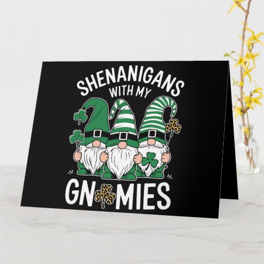 St Patricks Day Lucky Shamrock Leopard Gnomes Kaart (Gele Bloem)