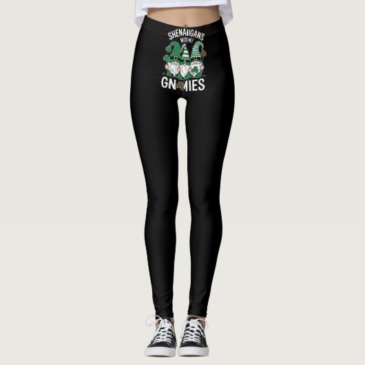 St Patricks Day Lucky Shamrock Leopard Gnomes Leggings (Voorkant)