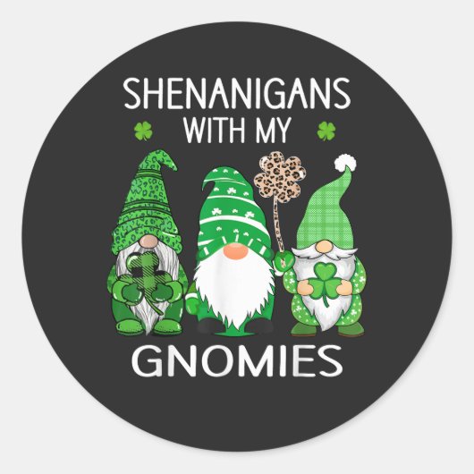 St Patricks Day Lucky Shamrock Leopard Gnomes  Ronde Sticker (Voorkant)