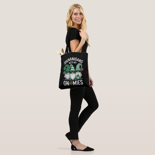 St Patricks Day Lucky Shamrock Leopard Gnomes Tote Bag (Op model)