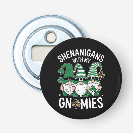 St Patricks Day Lucky Shamrock Luipaard Kabouters  Button Flesopener (Voorkant)