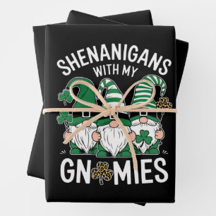 St Patricks Day Lucky Shamrock Luipaard Kabouters  Inpakpapier Vel