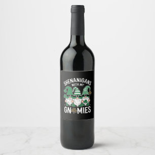 St Patricks Day Lucky Shamrock Luipaard Kabouters  Wijn Etiket