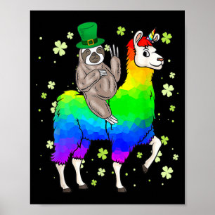 St Patricks Day Luiaard Ridding Llama Kabouter T-s Poster