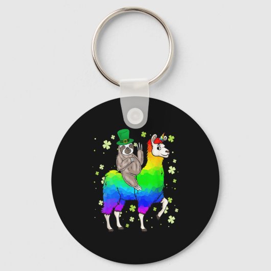 St Patricks Day Luiaard Ridding Llama Kabouter T-s Sleutelhanger (Voorkant)