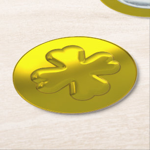St. Patrick's Day Luxe Gouden Klaver Munt Ronde Kartonnen Onderzetter