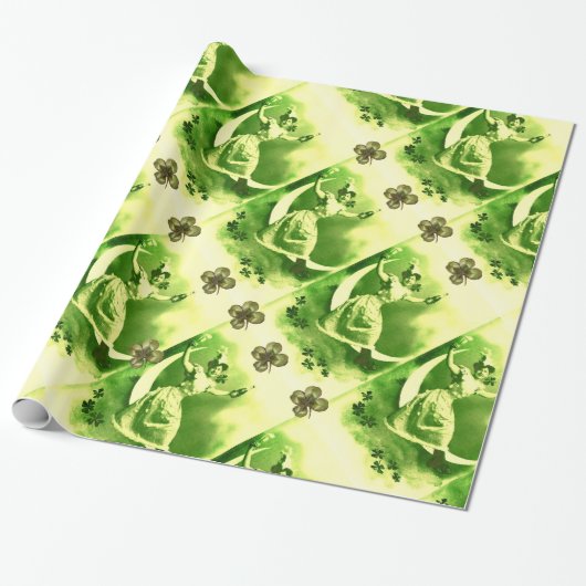 ST PATRICK'S DAY MAAN VROUW MET KLAVERTJE DRIE CADEAUPAPIER (Uitgerold)