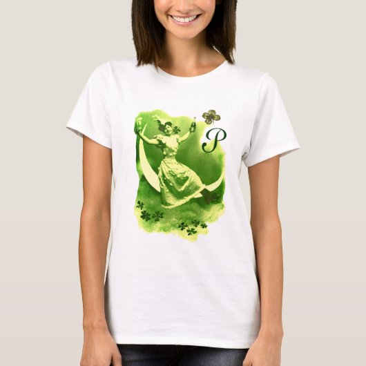 ST PATRICK'S DAY MAAN VROUW MET KLAVERTJES INITIAL T-SHIRT (Voorkant)