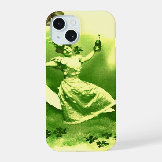 ST. PATRICK'S DAY MAANVROUW MET KLAVER iPhone 15 CASE (Achterkant)