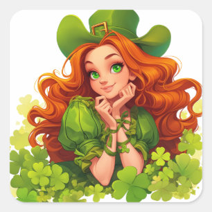 St. Patrick's Day Maiden Vierkante Sticker