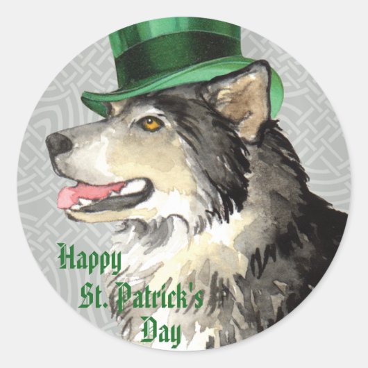 St. Patrick's Day Malemute Ronde Sticker (Voorkant)