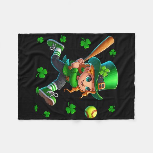 St. Patrick's Day Man Playing Softll Shamrocks Pla Fleece Deken (Voorkant (Horizontaal))