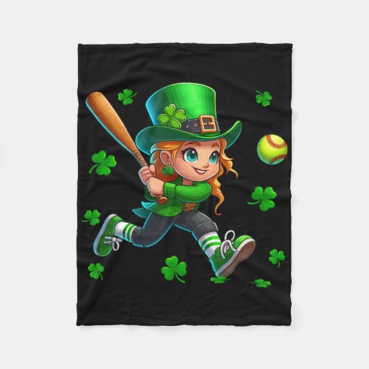 St. Patrick's Day Man Playing Softll Shamrocks Pla Fleece Deken (Voorkant)