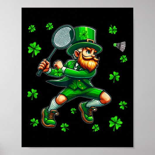 St. Patrick's Day Man spelen Badminton Player Tea Poster (Voorkant)