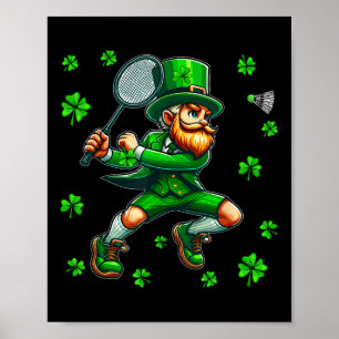 St. Patricks Day Man spelen Badminton Player Team Poster