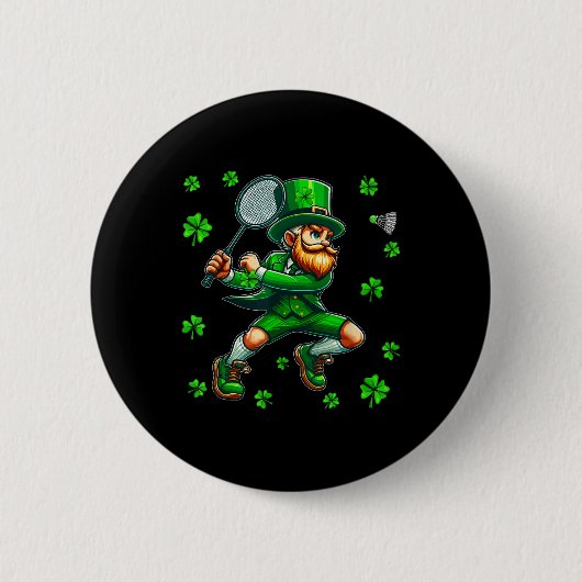 St. Patricks Day Man spelen Badminton Player Team Ronde Button 5,7 Cm (Voorkant)