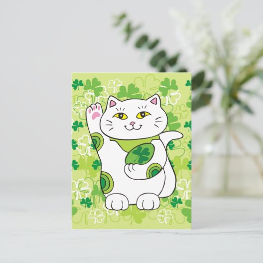 St. Patrick's Day Maneki Neko (Lucky Cat) Briefkaart (Staand voorkant)