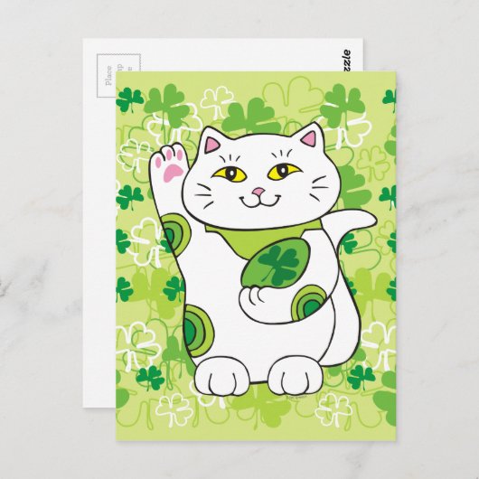 St. Patrick's Day Maneki Neko (Lucky Cat) Briefkaart (Voorkant / Achterkant)