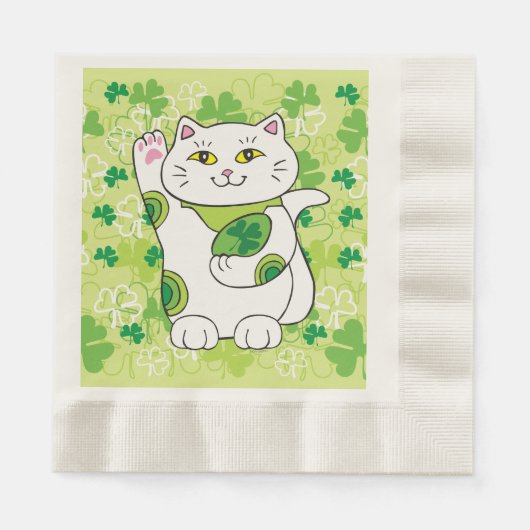 St. Patrick's Day Maneki Neko (Lucky Cat) Servet (Voorkant)