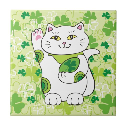 St. Patrick's Day Maneki Neko (Lucky Cat) Tegeltje (Voorkant)