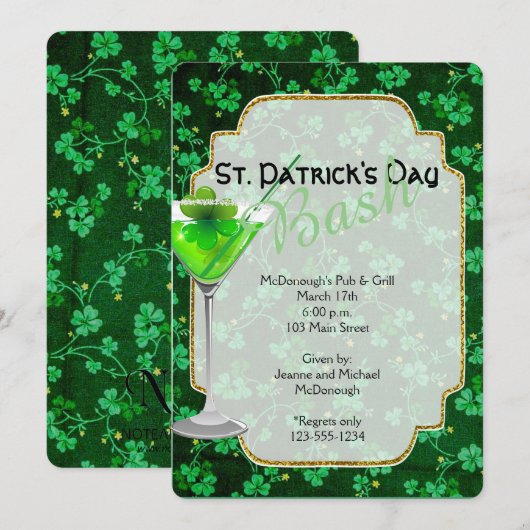St. Patricks Day Martini Party Invitation Kaart (Voorkant / Achterkant)