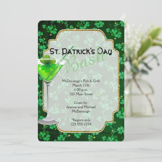 St. Patricks Day Martini Party Invitation Kaart (Staand voorkant)