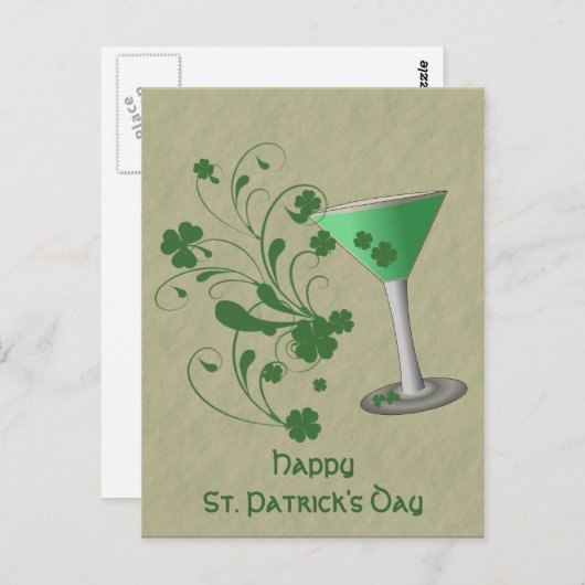 St Patrick's Day Martini Post Kaart (Voorkant / Achterkant)