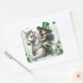 St. Patrick's Day Meisje en Eenhoorn Vierkante Sticker (Envelop)