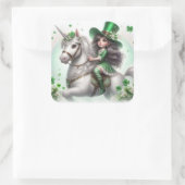 St. Patrick's Day Meisje en Eenhoorn Vierkante Sticker (Tas)