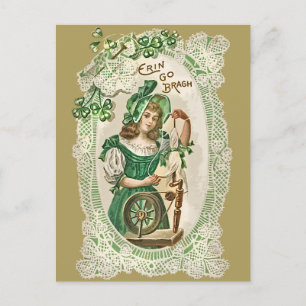  St Patrick's Day Meisje Groen Spinning Wheel Feestdagenkaart