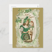  St Patrick's Day Meisje Groen Spinning Wheel Feestdagenkaart (Voorkant / Achterkant)