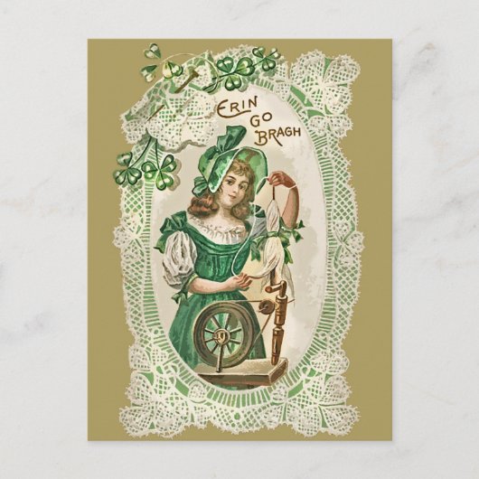  St Patrick's Day Meisje Groen Spinning Wheel Feestdagenkaart (Voorkant)