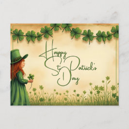 St. Patrick's Day-meisje met klavertjes Feestdagenkaart