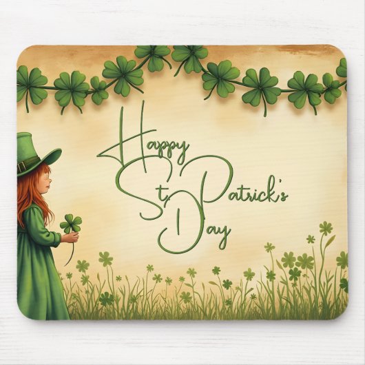 St. Patrick's Day-meisje met klavertjes Muismat (Voorkant)