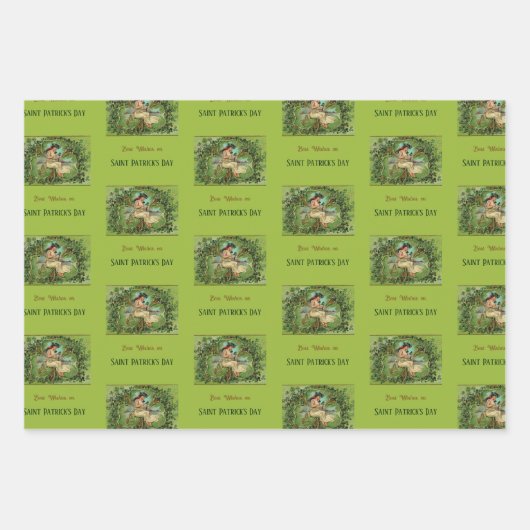 St. Patrick's Day  Meisje met Shamrocks Inpakpapier Vel (Voorkant 3)