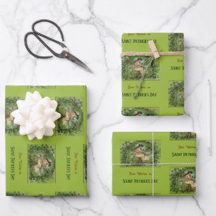 St. Patrick's Day  Meisje met Shamrocks Inpakpapier Vel