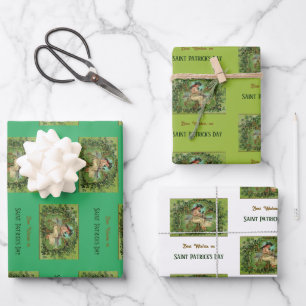 St. Patrick's Day  Meisje met Shamrocks Inpakpapier Vel