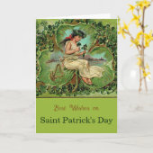 St. Patrick's Day  Meisje met Shamrocks Kaart (Gele Bloem)