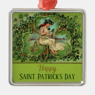 St. Patrick's Day  Meisje met Shamrocks Metalen Ornament