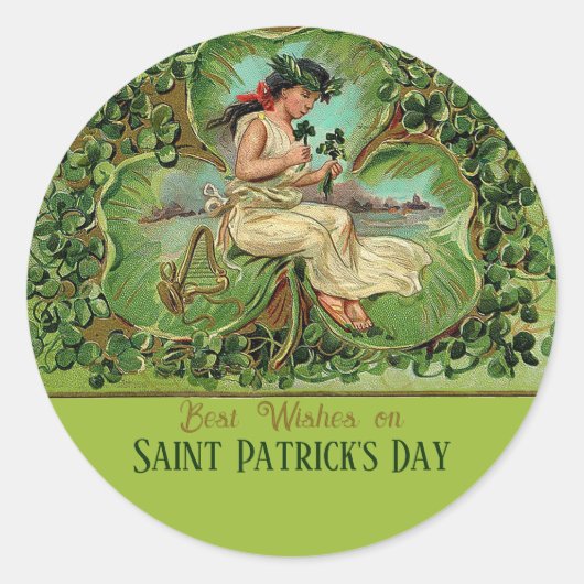St. Patrick's Day  Meisje met Shamrocks Ronde Sticker (Voorkant)