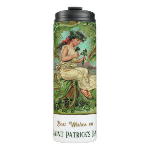 St. Patrick's Day Meisje met Shamrocks Thermosbeker