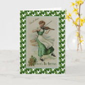 St. Patrick's Day Meisje met viool Jig Kaart (Gele Bloem)