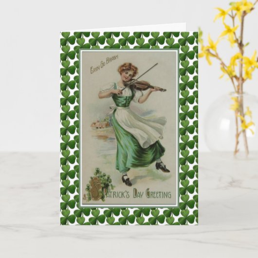St. Patrick's Day Meisje met viool Jig Kaart (Gele Bloem)