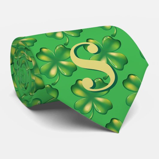 St. Patrick's Day Men's Monogram Green Shamrock Stropdas (Opgerold)