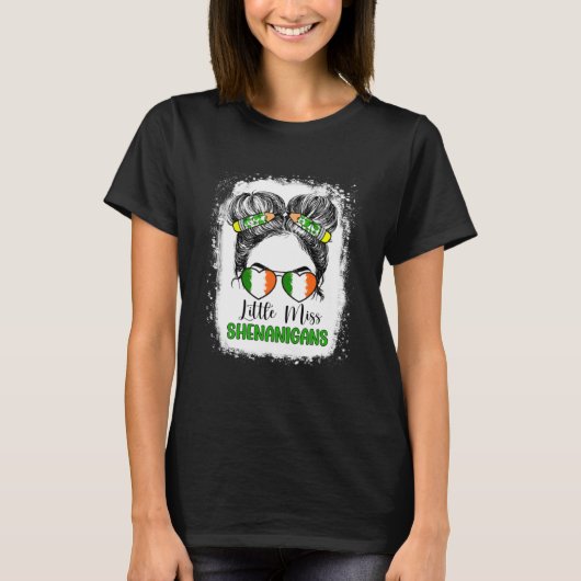 St Patrick's Day Messy Bun voor meisjes Little Mis T-shirt (Voorkant)