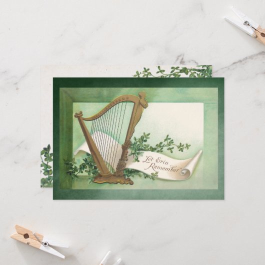 St. Patrick's Day met harp en klaver Kaart (Voorkant / Achterkant in situ)