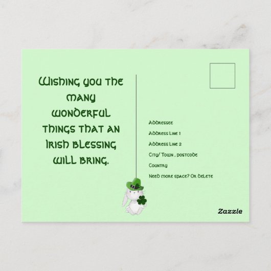 St. Patrick's Day met Irish Bunny, klaar wensen Briefkaart (Achterkant)