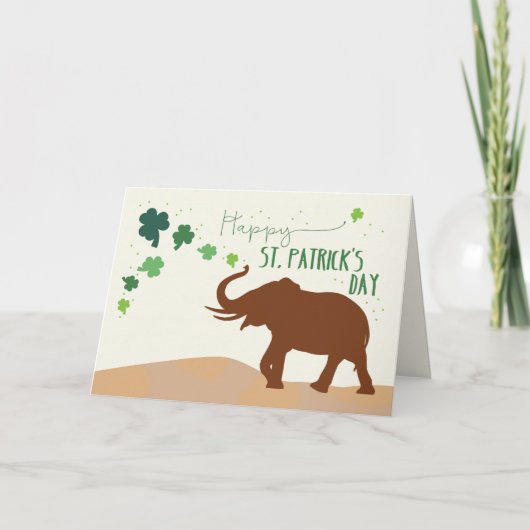 St. Patricks Day met Joyful Elephant en Shamrock Kaart (Voorkant)