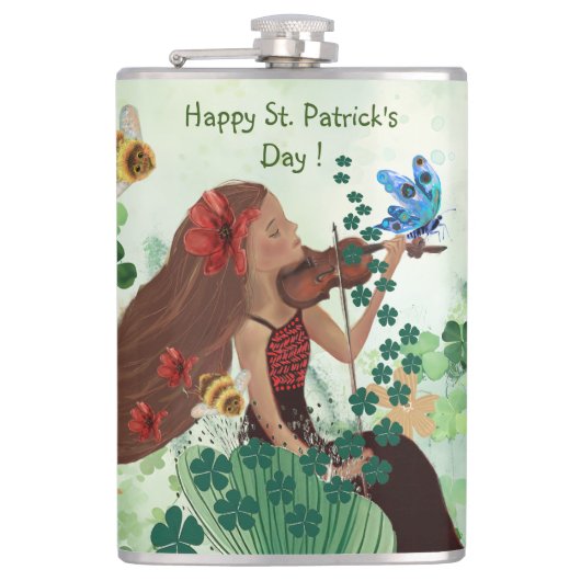 St. Patrick's Day met muziek Heupfles (Voorkant)