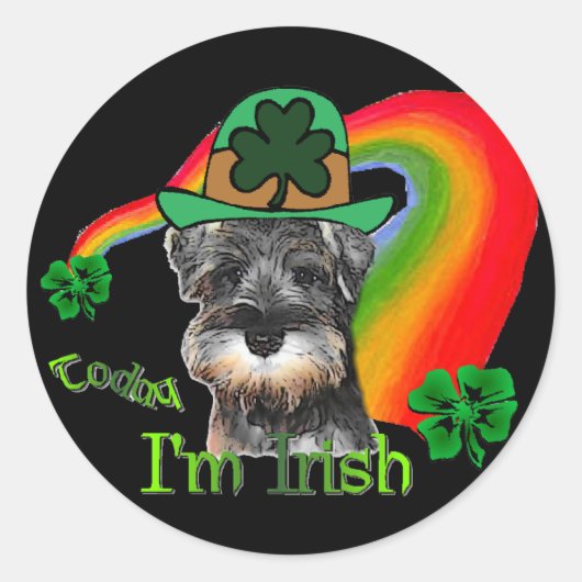 St. Patricks Day Mini Schnauzer Ronde Sticker (Voorkant)